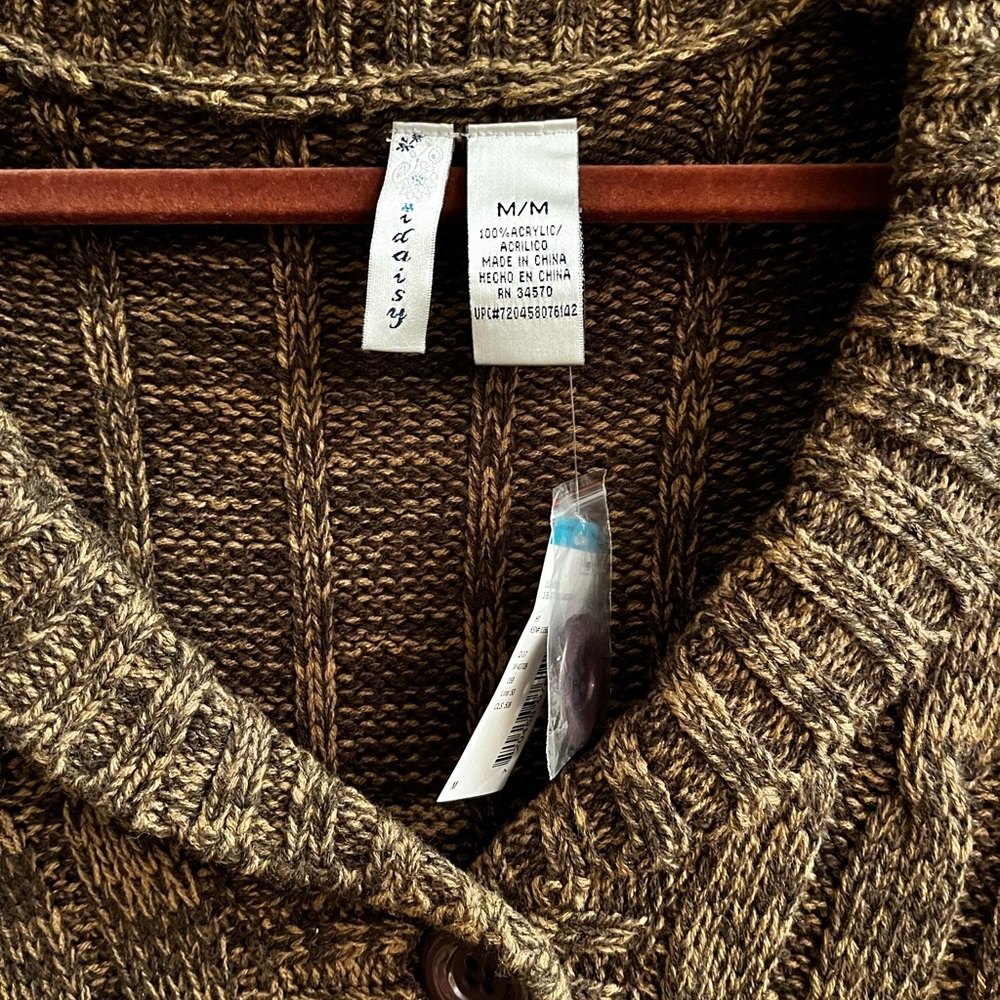 DAISY~SEARS~Dark Brown Knit Cardigan~NWT~M - Picture 6 of 9